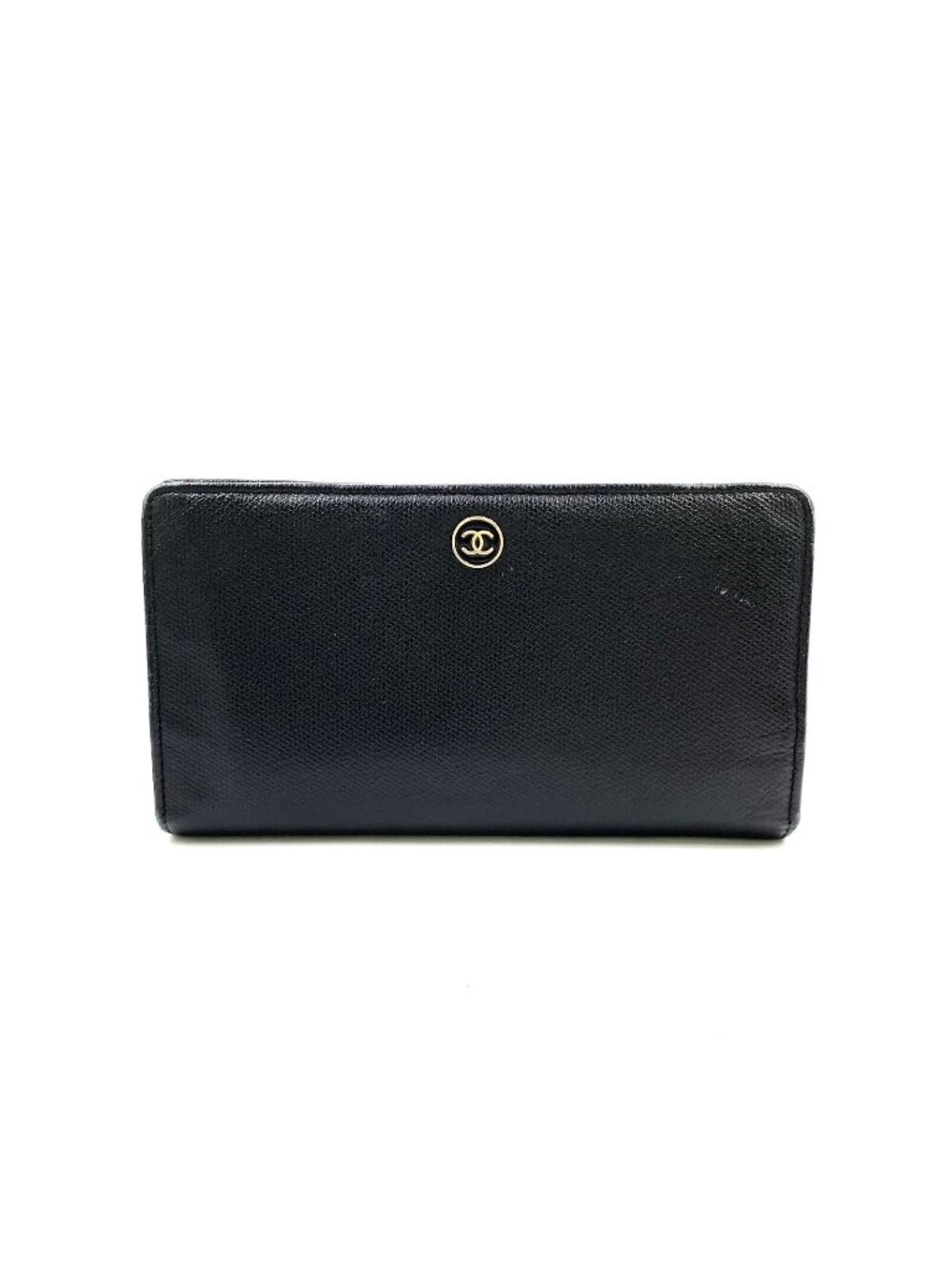 Chanel Coco Button Caviar Leather Black Bifold Wallet Gold